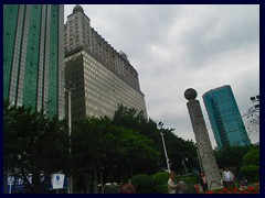 CTS Centre was built in 2000 in baroque/postmodern style and has 26 floors. It is situated at Exchange Square at the busy intersection opposite People's Park and is significant for looking like an older building was placed on top of a modern one. It houses offices and a shopping mall.